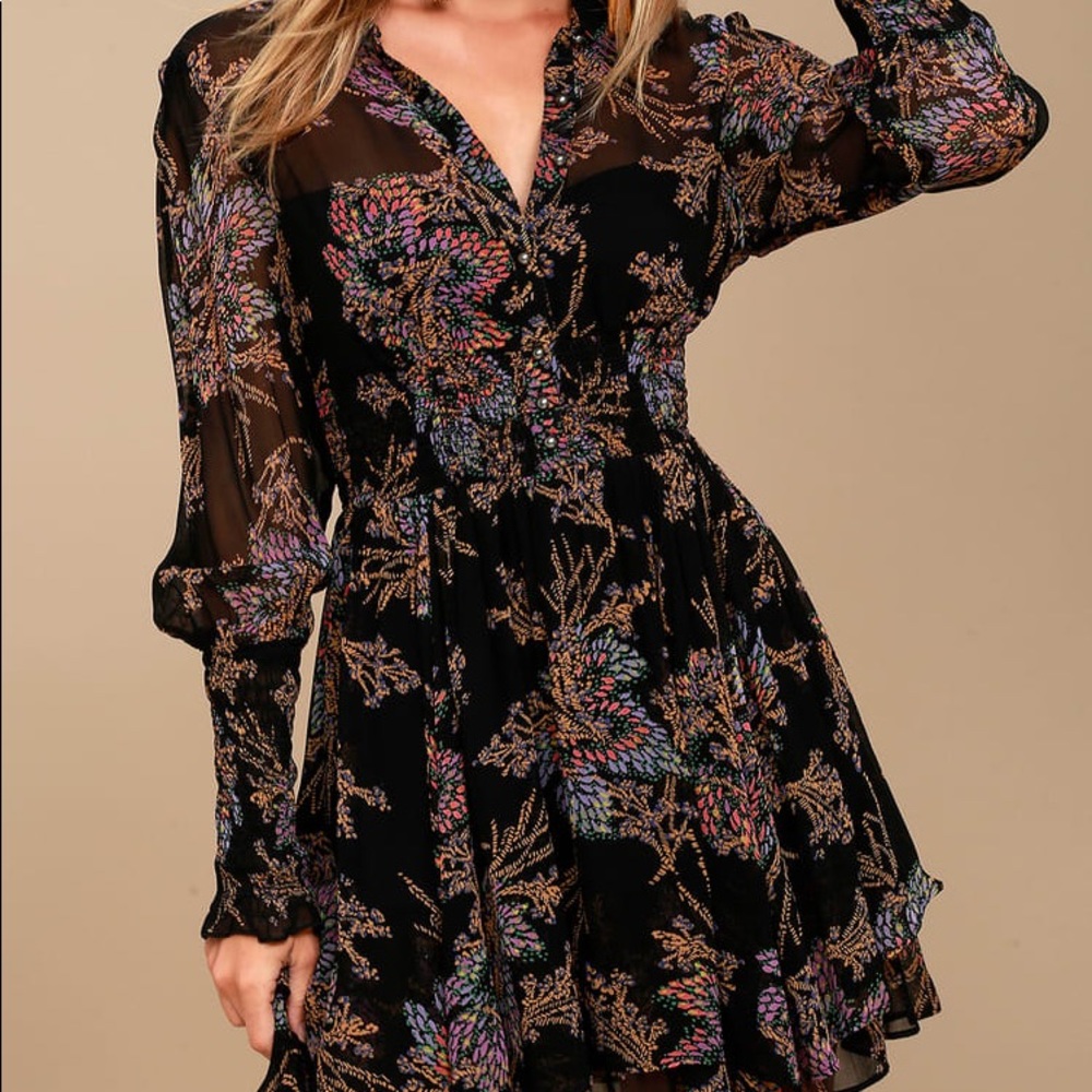 Free People Dress Fake Pretend Black Floral mini